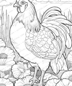 Chicken Grayscale Coloring Pages