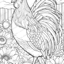 Farmland Chicken Grayscale Coloring Pages