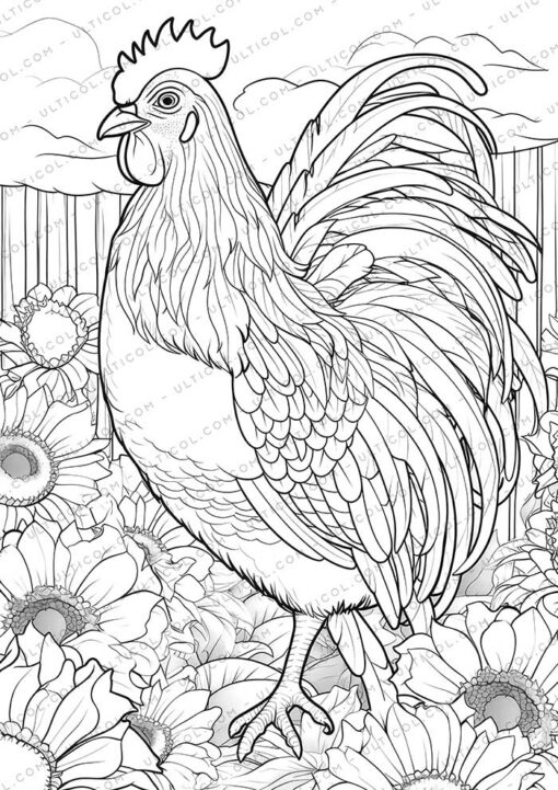 Farmland Chicken Grayscale Coloring Pages
