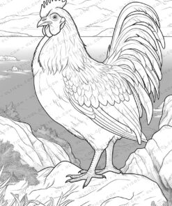 Farmland Chicken Grayscale Coloring Pages