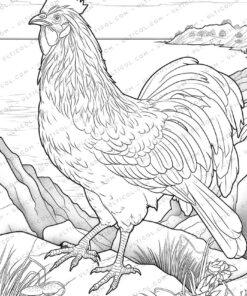 Farmland Chicken Grayscale Coloring Pages