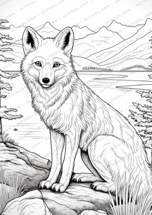 Fox Grayscale Coloring Pages
