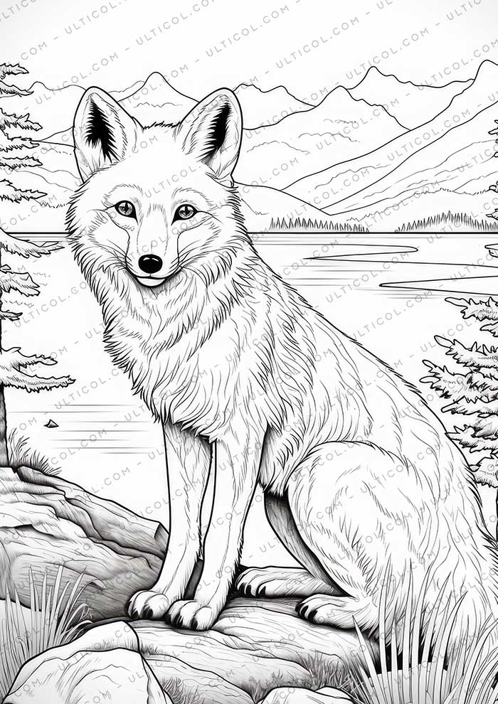 Fox Grayscale Coloring Pages