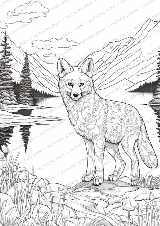 Fox Grayscale Coloring Pages