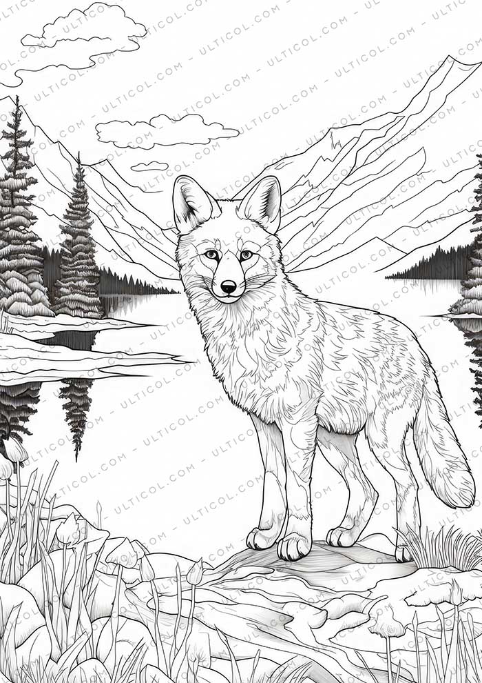 Fox Grayscale Coloring Pages