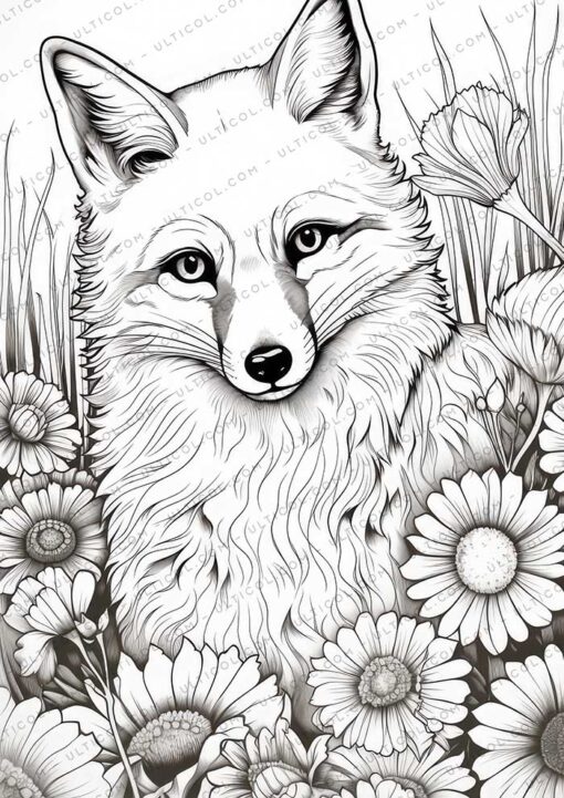 Fox Grayscale Coloring Pages