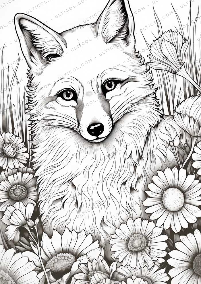 Fox Grayscale Coloring Pages