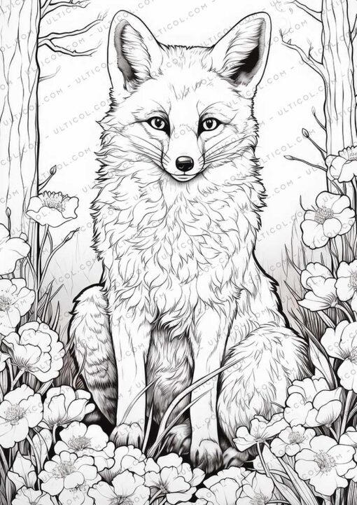 Fox Grayscale Coloring Pages