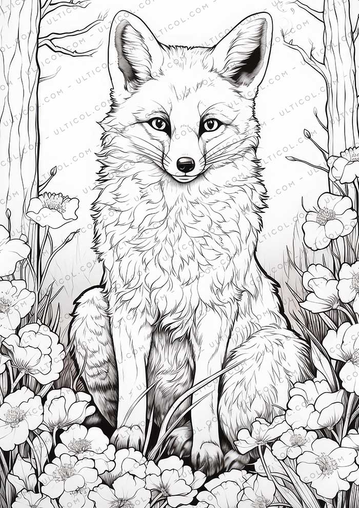 Fox Grayscale Coloring Pages