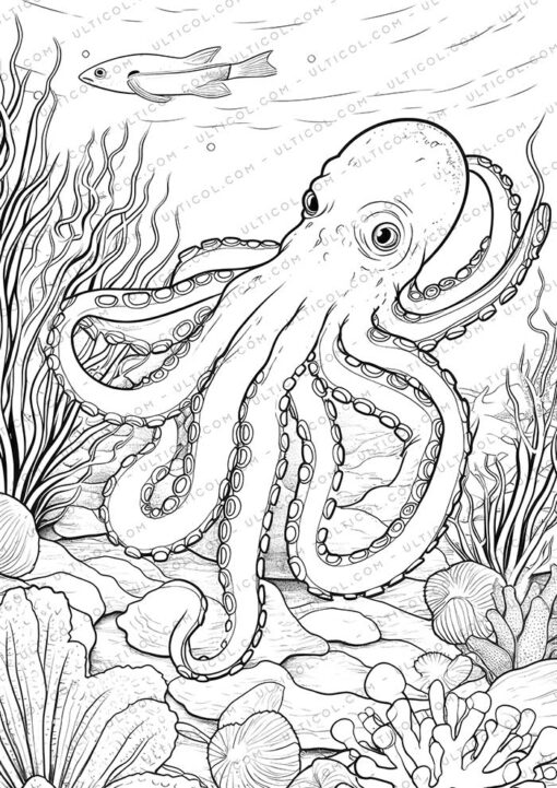 Sea Animal Grayscale Coloring Pages