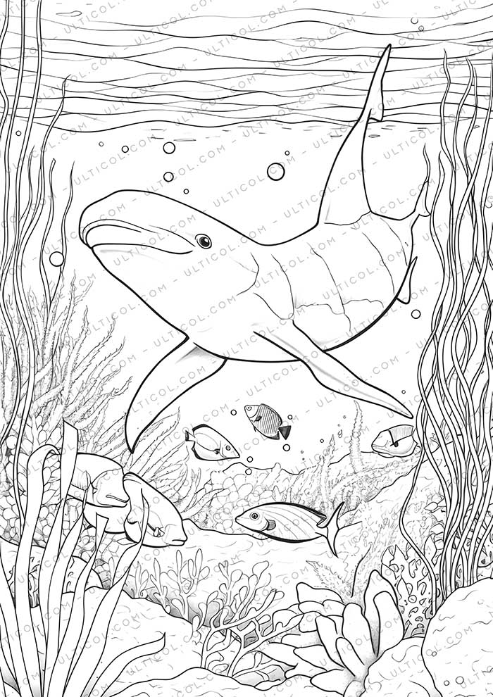Sea Creatures Grayscale Coloring Pages