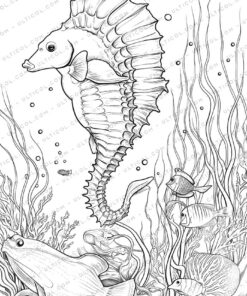 Sea Creatures Grayscale Coloring Pages