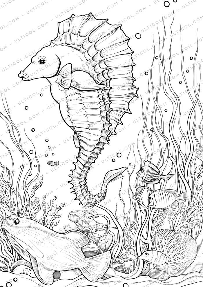Sea Creatures Grayscale Coloring Pages