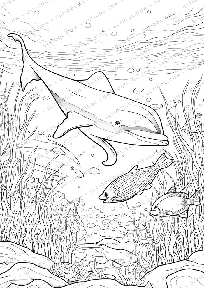 Sea Creatures Grayscale Coloring Pages