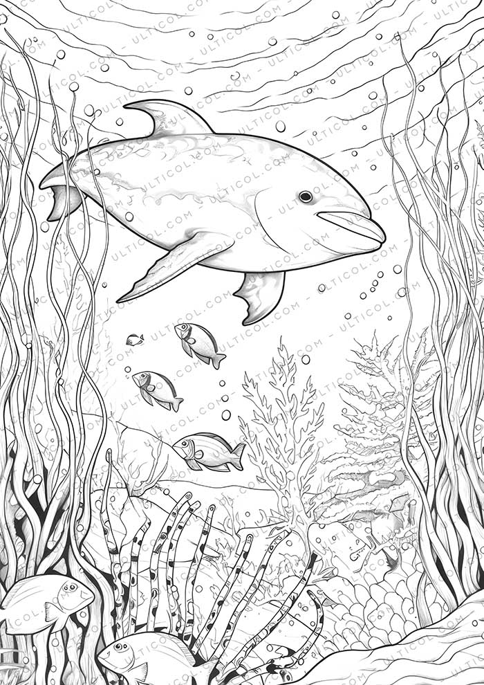 Sea Creatures Grayscale Coloring Pages