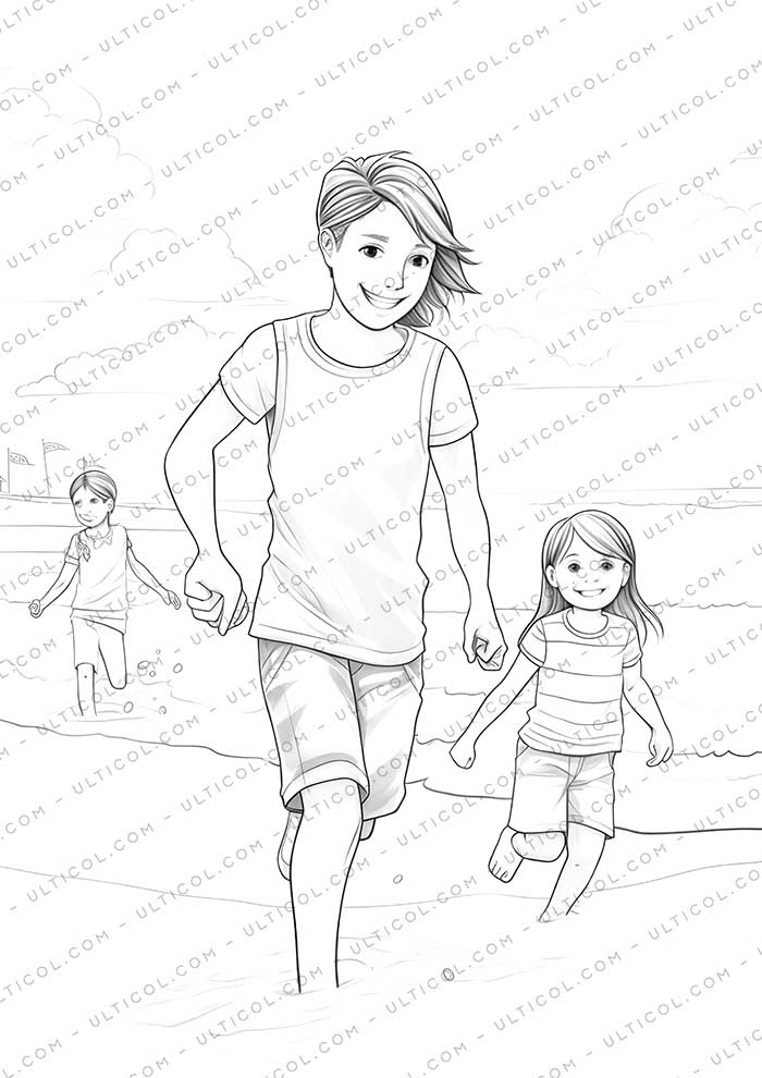 Fashion Beach Grayscale Coloring Pages