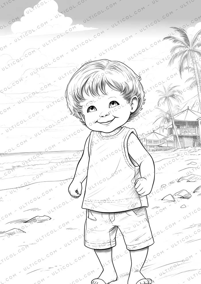 Fashion Beach Grayscale Coloring Pages