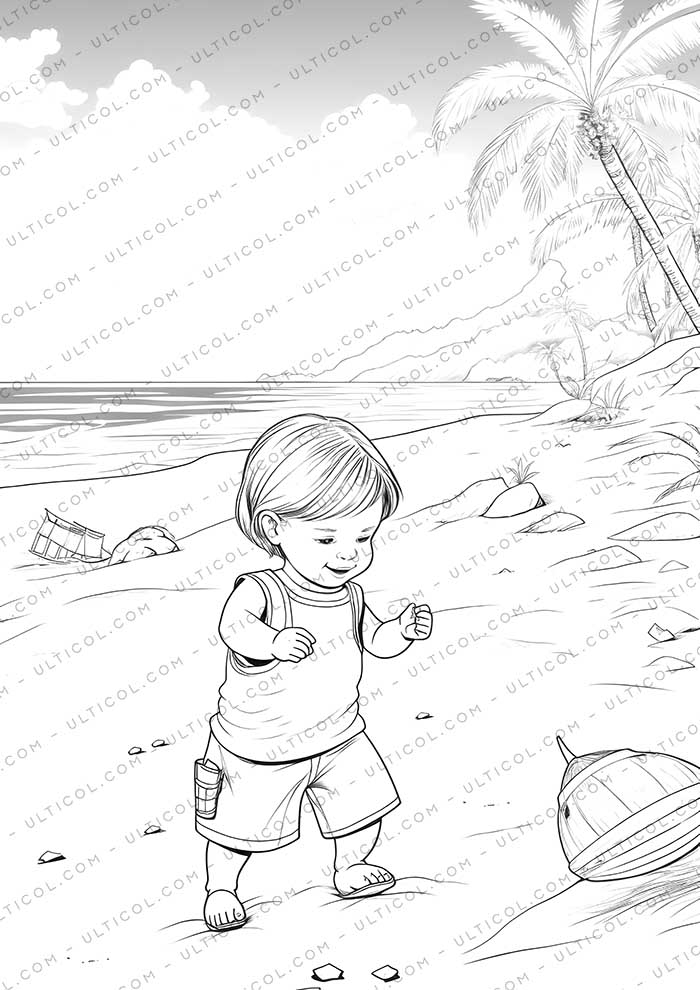 Fashion Beach Grayscale Coloring Pages