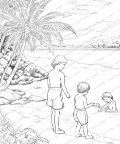 Fashion Beach Grayscale Coloring Pages
