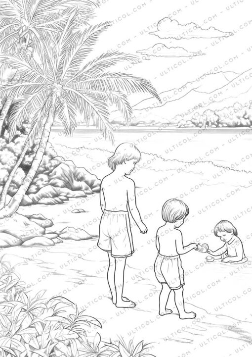 Fashion Beach Grayscale Coloring Pages