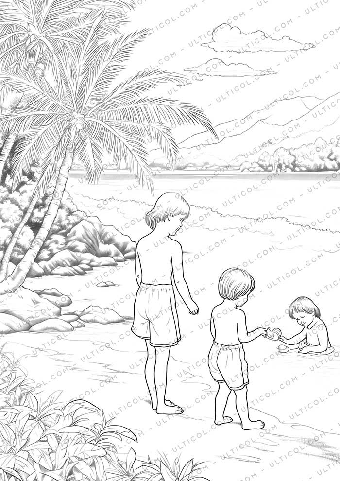 Fashion Beach Grayscale Coloring Pages