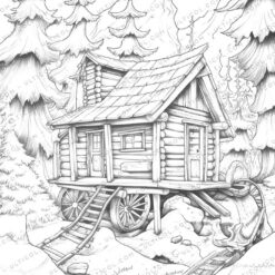 Winter House Grayscale Coloring Pages