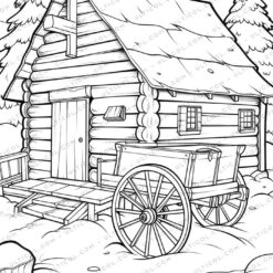 Winter House Grayscale Coloring Pages