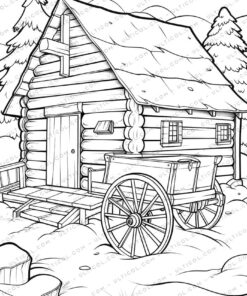 Winter House Grayscale Coloring Pages