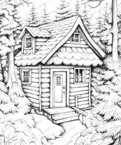 Winter House Grayscale Coloring Pages