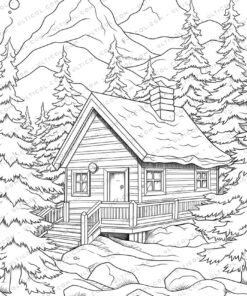 Winter House Grayscale Coloring Pages
