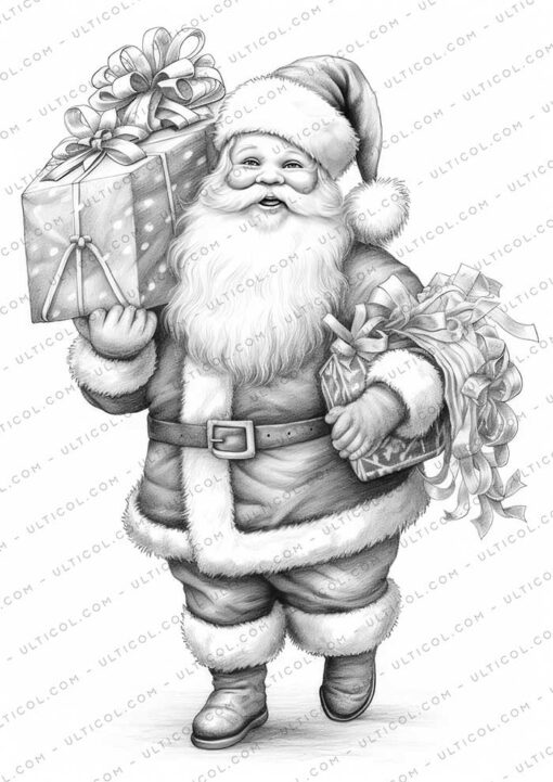 Santa Claus Grayscale Coloring Pages