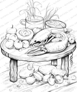 Seafood Grayscale Coloring Pages