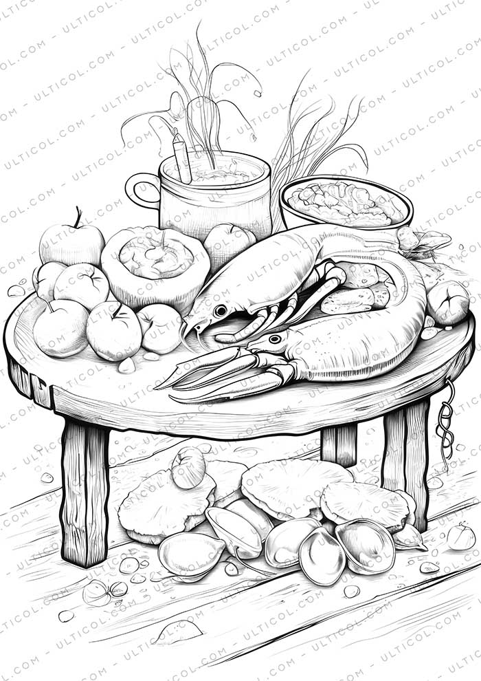 Seafood Grayscale Coloring Pages
