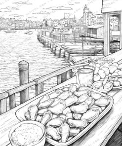 Seafood Grayscale Coloring Pages