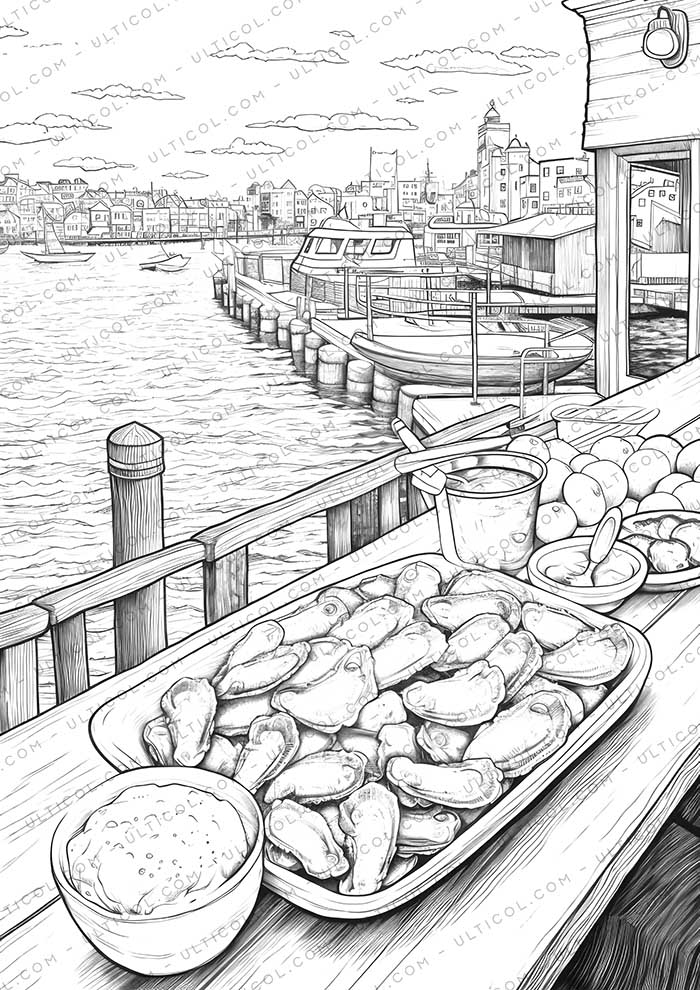 Seafood Grayscale Coloring Pages