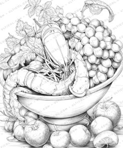 Seafood Grayscale Coloring Pages