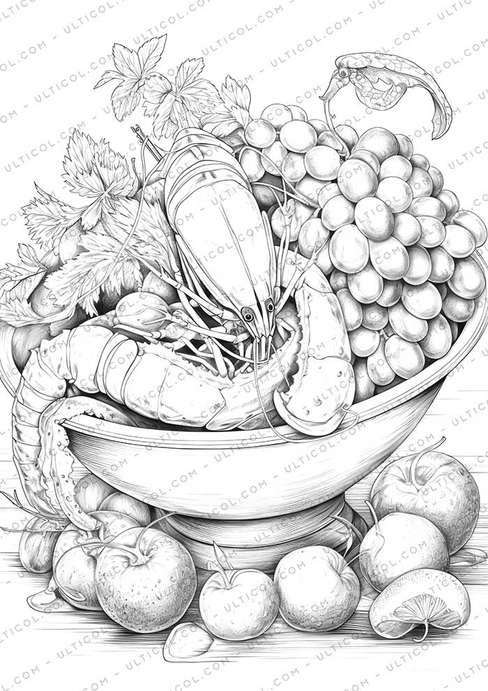 Seafood Grayscale Coloring Pages