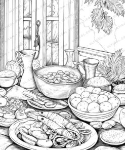 Seafood Grayscale Coloring Pages