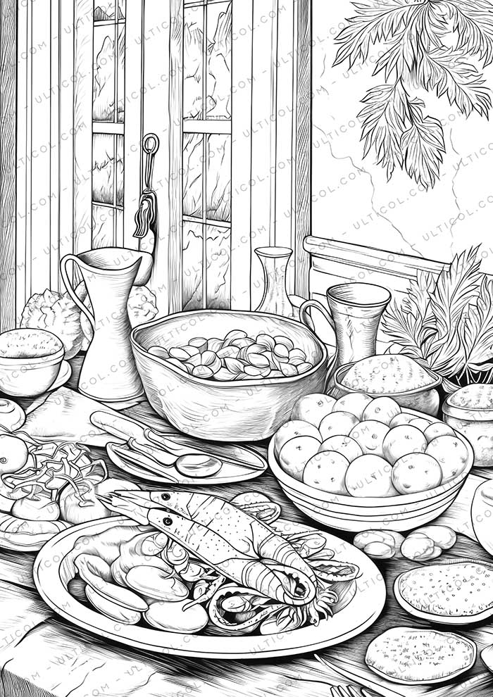 Seafood Grayscale Coloring Pages