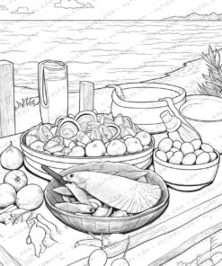 Seafood Grayscale Coloring Pages