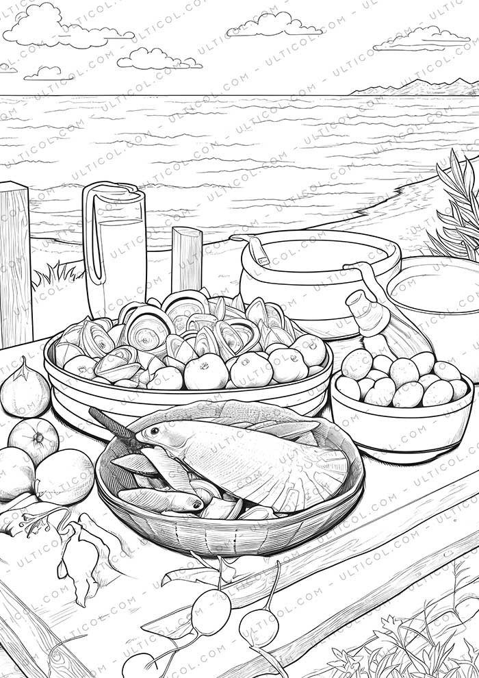 Seafood Grayscale Coloring Pages