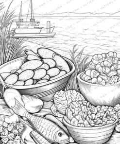 Seafood Feast Grayscale Coloring Pages