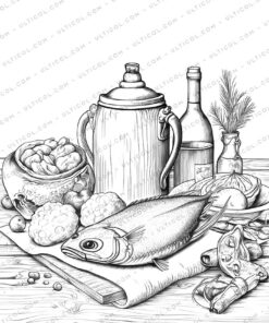Seafood Feast Grayscale Coloring Pages