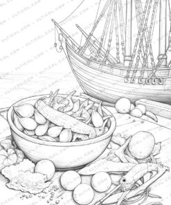 Seafood Feast Grayscale Coloring Pages