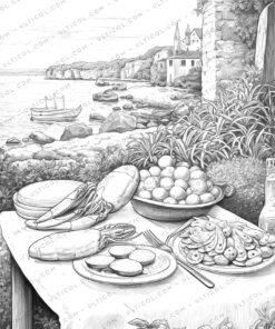 Seafood Feast Grayscale Coloring Pages
