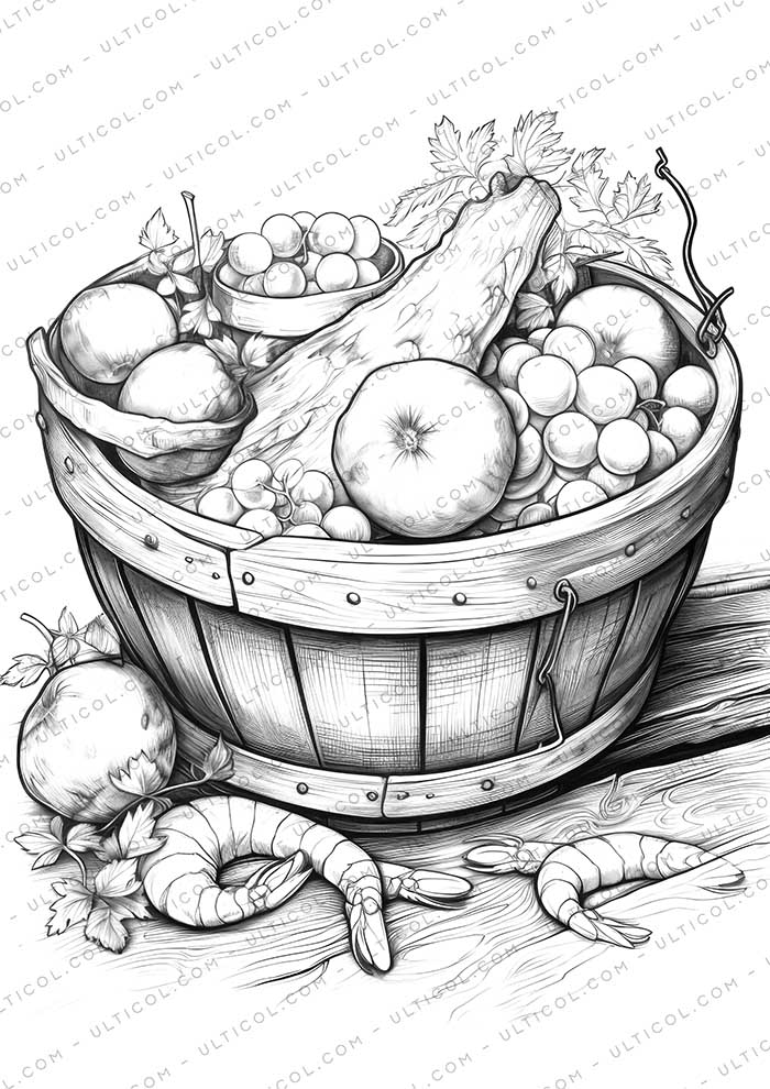 Seafood Feast Grayscale Coloring Pages