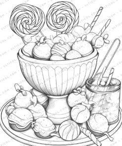 Sweets Grayscale Coloring Pages