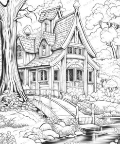 Classic House Grayscale Coloring Pages