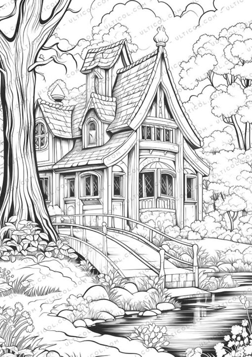 Classic House Grayscale Coloring Pages
