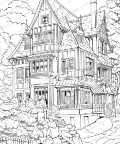 Classic House Grayscale Coloring Pages